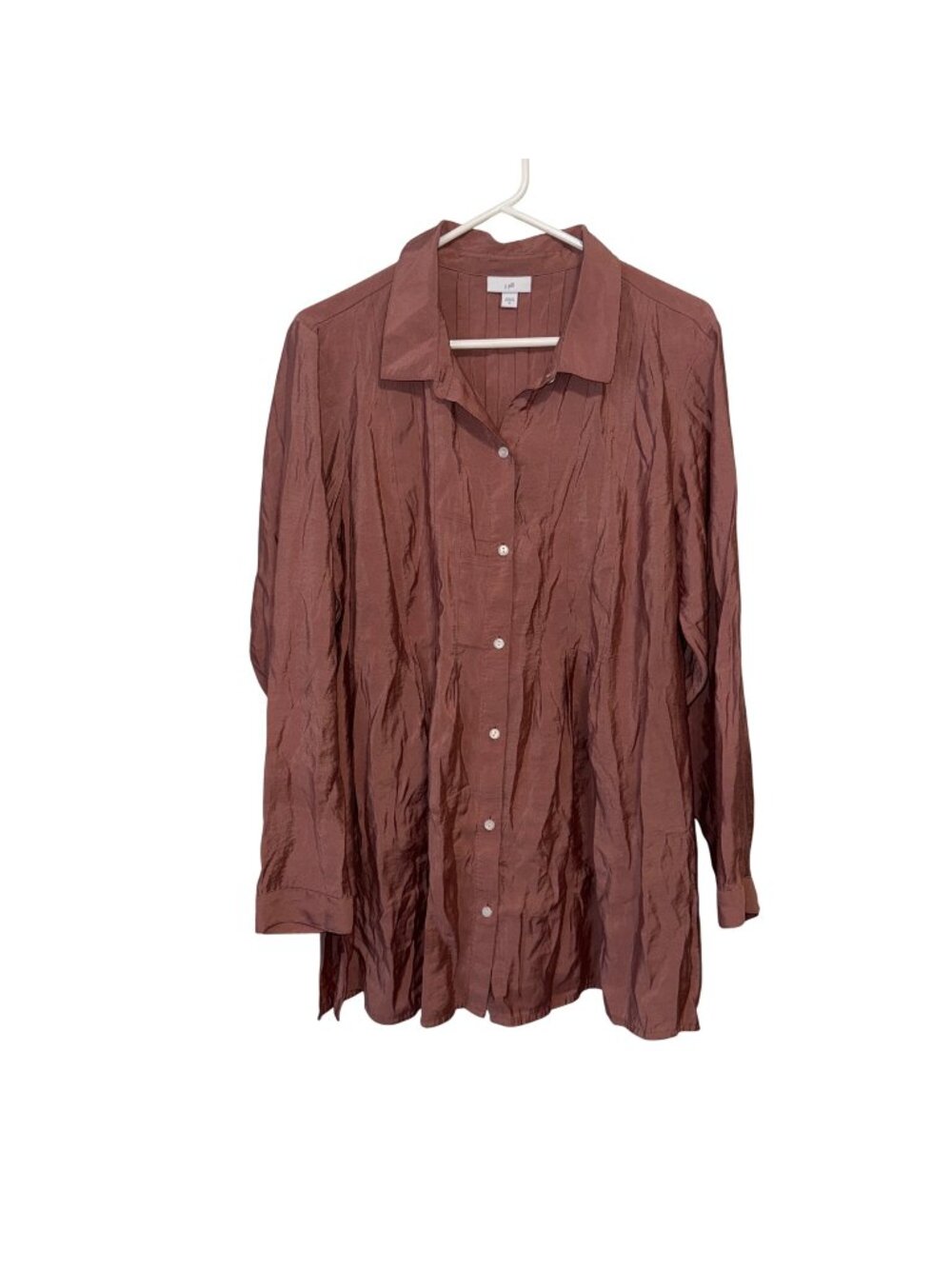 J. Jill Womens XL Mauve Button-Up Long-Sleeve Crinkled Shirt